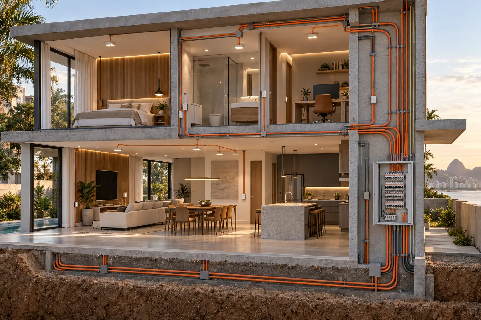 Visualização das instalações elétricas de uma residência