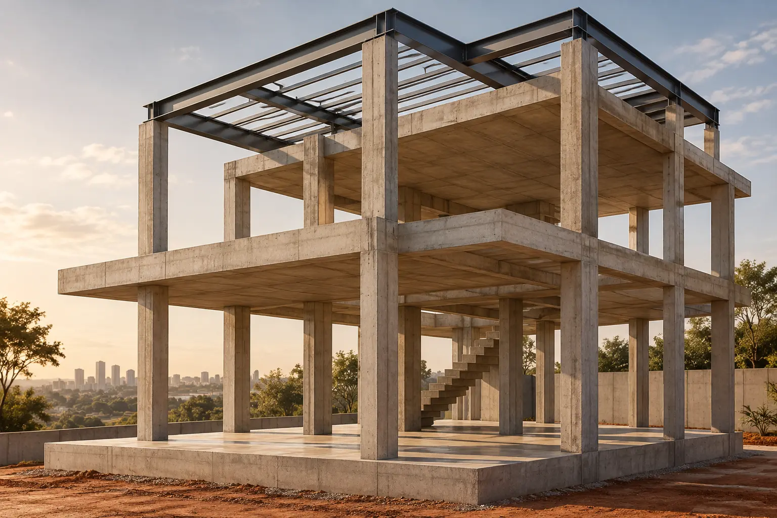 Estrutura residencial em concreto armado e aço